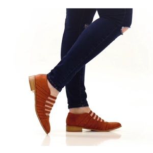 Suede Strappy Almond Toe Flats